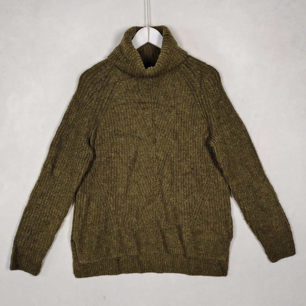 Madewell Olive Green Marled Turtleneck Ribbed Wool Blend Sweater Small